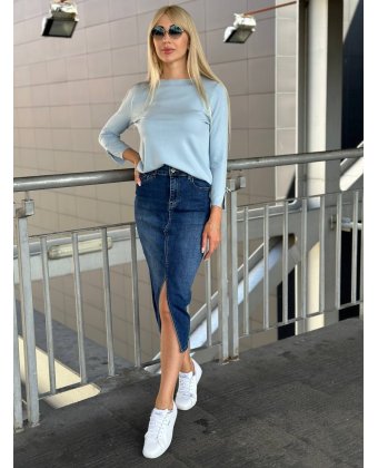 Синяя джинсовая юбка с разрезом Anna Pepe AP 3043
