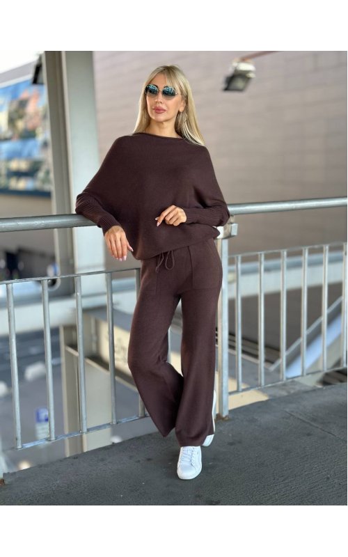 Коричневые трикотажные брюки с кулиской Anna Pepe AP 37739