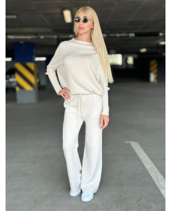 Молочные трикотажные брюки с кулиской Anna Pepe AP 37739
