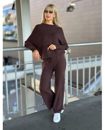 Коричневые трикотажные брюки с кулиской Anna Pepe AP 37739