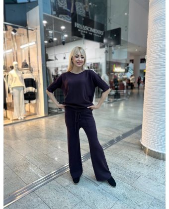 Бордовые трикотажные брюки с кулиской Anna Pepe AP 37739