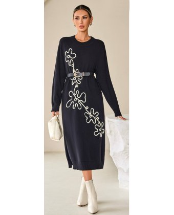 Черное трикотажное платье с цветочным узором Anna Pepe AP 1108