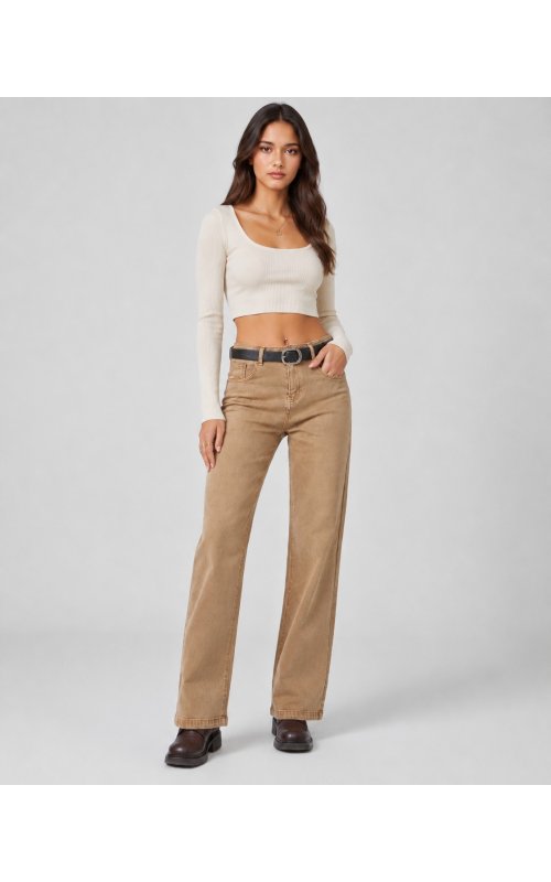Бежевые джинсы прямого кроя Straight Fit Anna Pepe AP J087 Бежевые джинсы прямого кроя Straight Fit Anna Pepe AP J087