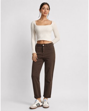 Коричневые укороченные джинсы прямого кроя Straight Fit Anna Pepe AP G5415-40