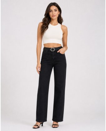 Черные джинсы прямого кроя Straight Fit Anna Pepe AP J084