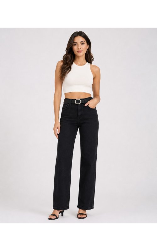 Черные джинсы прямого кроя Straight Fit Anna Pepe AP J084 Черные джинсы прямого кроя Straight Fit Anna Pepe AP J084