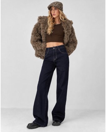 Темно-синие широкие прямые джинсы Wide Leg Anna Pepe AP T761