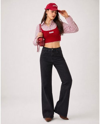 Черные широкие прямые джинсы Wide Leg Anna Pepe AP T8007
