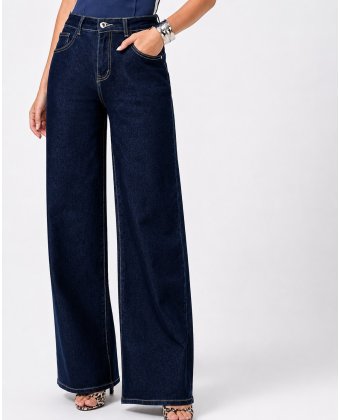 Темно-синие широкие прямые джинсы Wide Leg Anna Pepe AP T889
