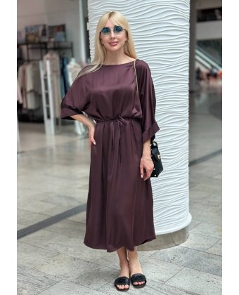 Бордовое длинное платье с поясом Anna Pepe AP 78112