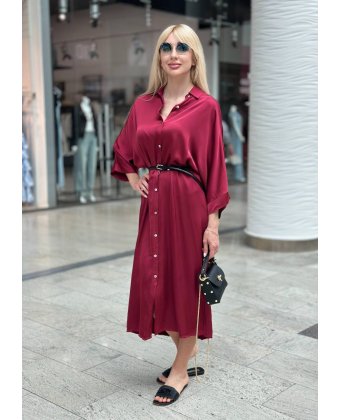 Бордовое длинное платье на пуговицах Anna Pepe AP 90152