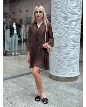 Коричневое короткое платье с V-образным вырезом Anna Pepe AP 27М001