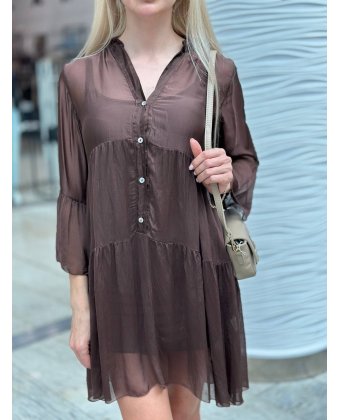 Коричневое короткое платье с V-образным вырезом Anna Pepe AP 27М001