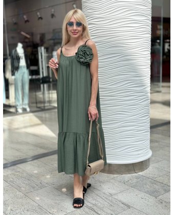 Зеленое длинное платье с цветком Anna Pepe AP 35635