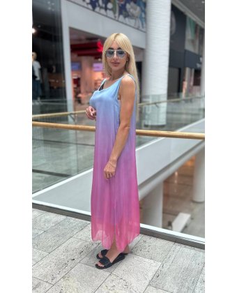 Длинное голубо-розовое платье с завязкой на плече Anna Pepe AP 66080