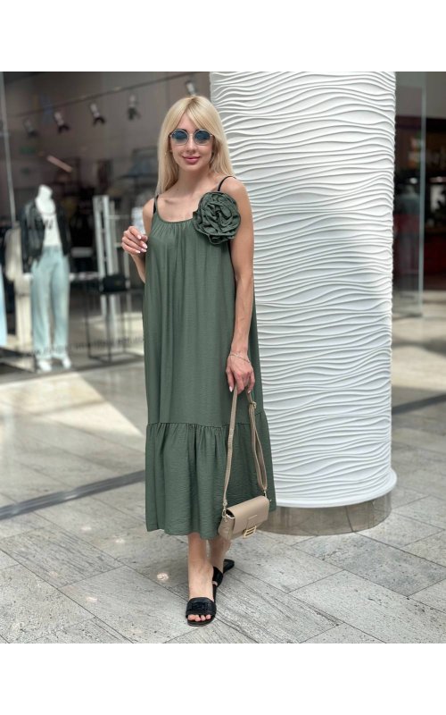 Зелена довга сукня з квіткою Anna Pepe AP 35635 Зелена довга сукня з квіткою Anna Pepe AP 35635