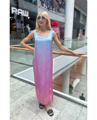 Длинное голубо-розовое платье с завязкой на плече Anna Pepe AP 66080