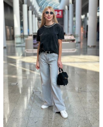 Женские серые джинсы wide leg long Anna Pepe AP T628