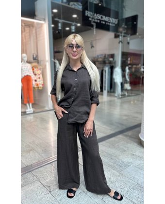 Коричневая рубашка с вставками из кружева на рукавах Anna Pepe AP 6918