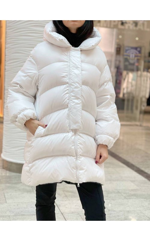 Білий пуховик з капюшоном BLANCHETT GOOSE BG 747/100