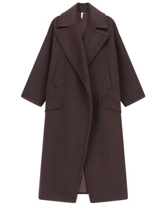 Длинное коричневое пальто oversize с широкими лацканами и карманами IMPERIAL KG26KLY