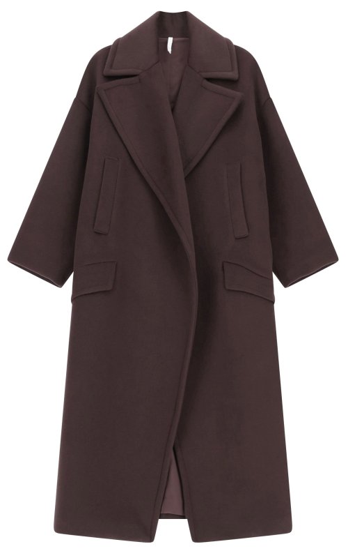 Довге коричневе пальто oversize з широкими лацканами і кишенями IMPERIAL KG26KLY