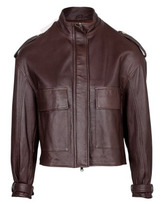 Коричневая кожаная куртка с накладными карманами IMPERIAL V3025853