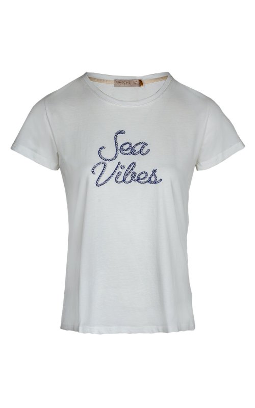 Молочная футболка с надписью Sea Vibes RINASCIMENTO 128988 Молочная футболка с надписью Sea Vibes RINASCIMENTO 128988